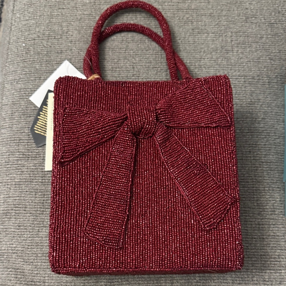 Red Bow Beaded Handbag
